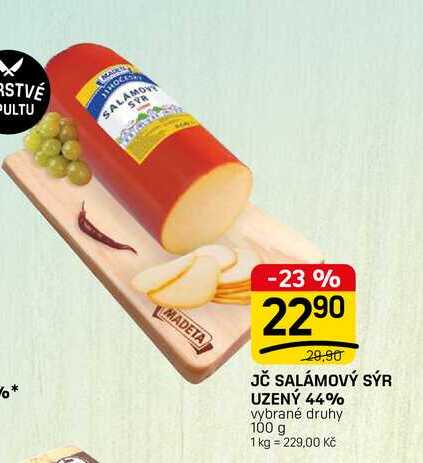 JČ SALÁMOVÝ SÝR UZENÝ 44% vybrané druhy 100 g