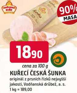 KUŘECÍ ČESKÁ ŠUNKA originál z prsních řízků nejvyšší jakosti, 100 g