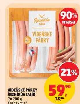 VÍDEŇSKÉ PÁRKY ŘEZNÍKŮV TALÍŘ, 2x 200 g