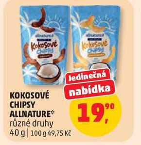KOKOSOVÉ CHIPSY ALLNATURE různé druhy, 40 g