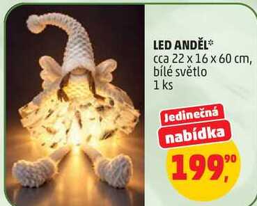 LED ANDĚL cca 22 x 16 x 60 cm, bílé světlo, 1 ks