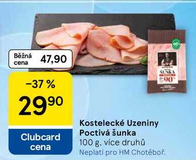 Kostelecké Uzeniny Poctivá šunka, 100 g
