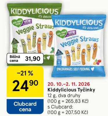 Kiddylicious Tyčinky, 12 g. dva druhy