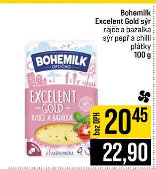 Bohemilk Excelent Gold sýr rajče a bazalka sýr pepř a chilli plátky 100 g 