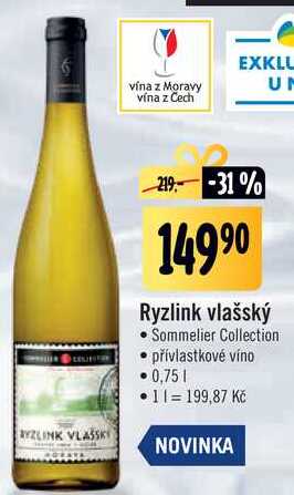 Ryzlink Vlašský Sommelier Collection přívlastkové víno, 0,75 l