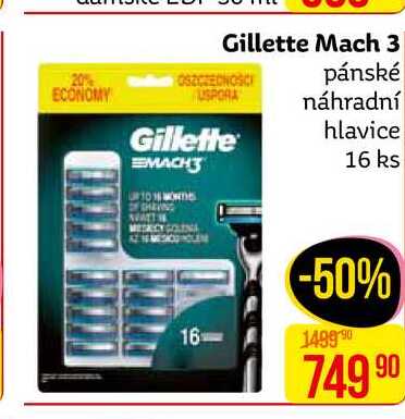 Gillette Mach 3 pánské náhradní hlavice, 16 ks