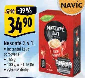 Nescafé 3 v 1 instantní káva porcovaná, 165 g