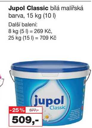 Jupol Classic bílá malířská barva, 15 kg 