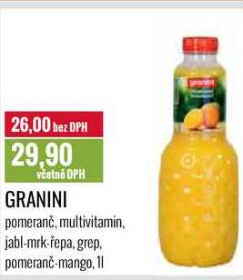GRANINI pomeranč, multivitamin jabl-mrk-repa, grep. pomeranc-mango,  1l 