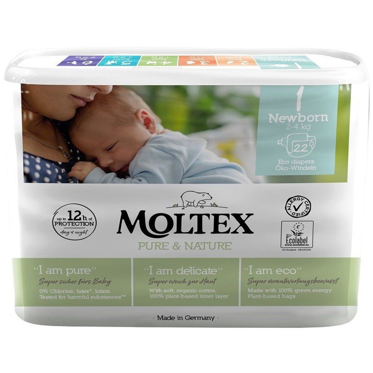 Moltex Pure & Nature EKO Jednorázové dětské plenky newborn 2–4 kg (velikost 1)