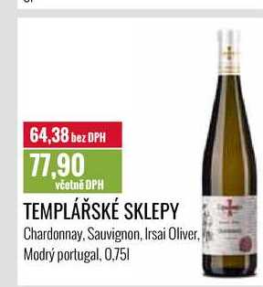   TEMPLÁŘSKÉ SKLEPY Chardonnay, Sauvignon, Irsai Oliver, Modrý portugal , 0.75 l