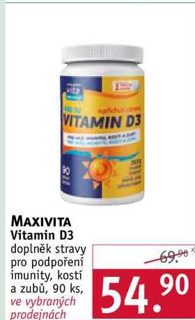 MAXIVITA Vitamin D3 doplněk stravy pro podpoření imunity, kostí a zubů, 90 ks