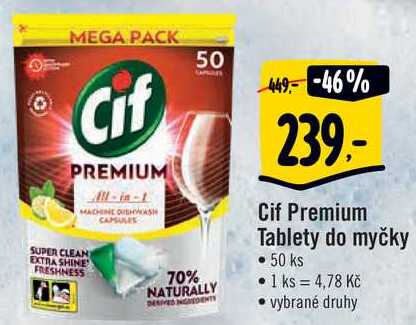 Cif Premium Tablety do myčky, 50 ks 