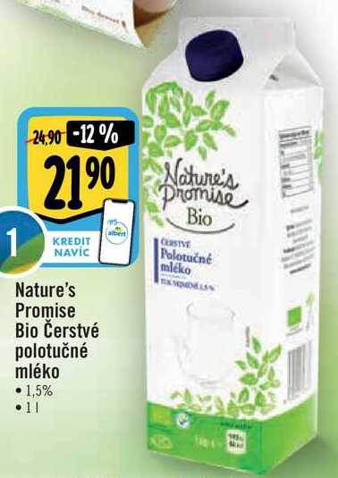 Nature's Promise Bio Čerstvé polotučné mléko 1,5%, 1 l