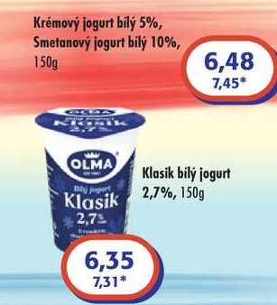Krémový jogurt bily 5%, Smetanový jogurt bilý 10%, 150g 