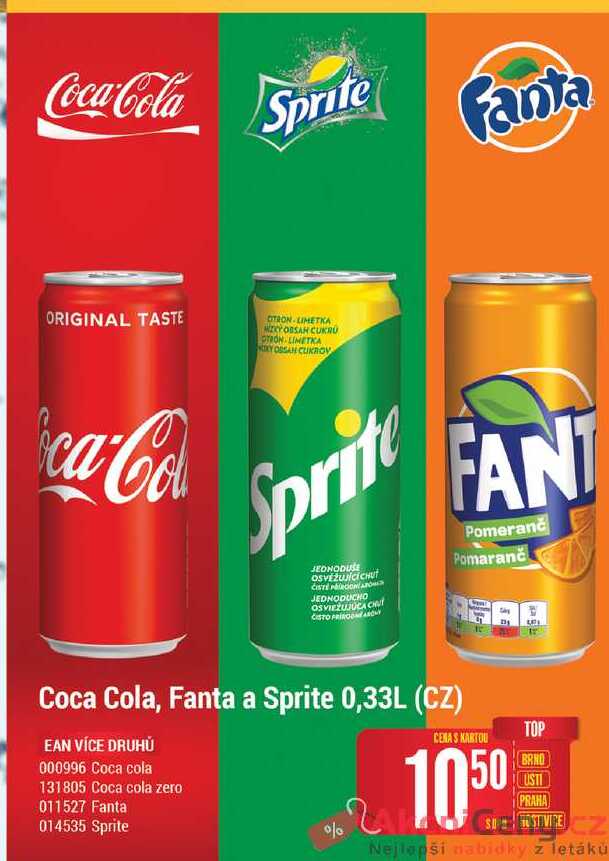 Coca Cola, Fanta a Sprite 0,33 L