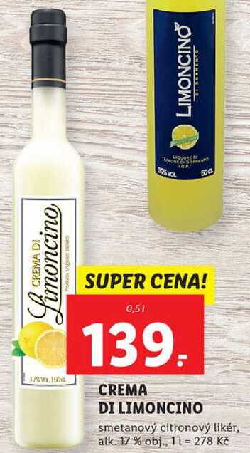 ARCHIV | CREMA DI LIMONCINO smetanový citronový likér, 0,5 l v akci platné  do: 13.2.2022