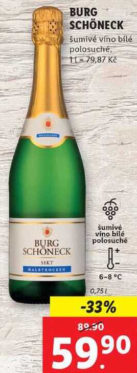 BURG SCHÖNECK šumivé víno bílé polosuché, 0,75 l
