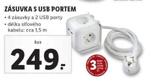 ZÁSUVKA S USB PORTEM, 4 zásuvky a 2 USB porty
