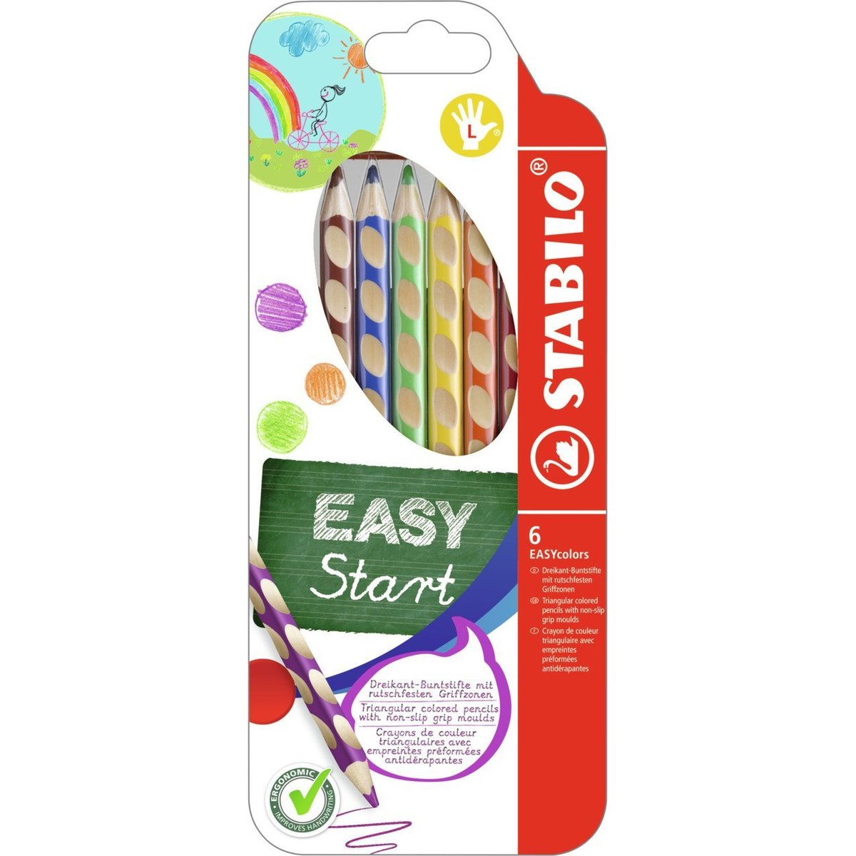 STABILO® EASYcolors ergonomické pastelky pro leváky – 6 ks pouzdro