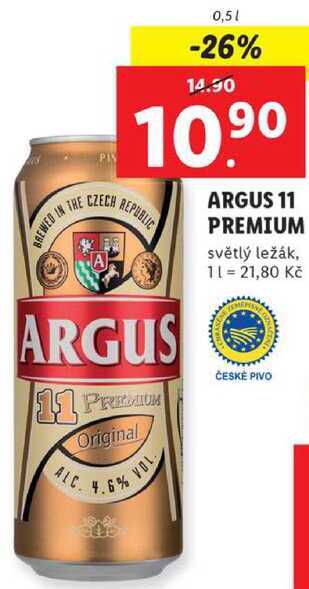 ARGUS 11 PREMIUM světlý ležák, 0,5 l