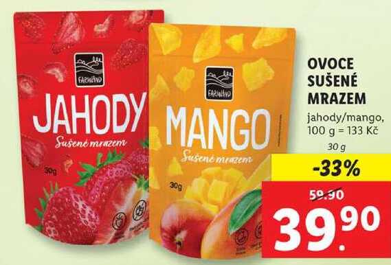 OVOCE SUŠENÉ MRAZEM jahody/mango, 30 g