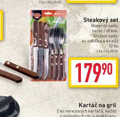 Steakový set Materiál sady: nerez/ dřevo. Složení sady: 6x vidlička a 6x nůž 12 ks 1 ks