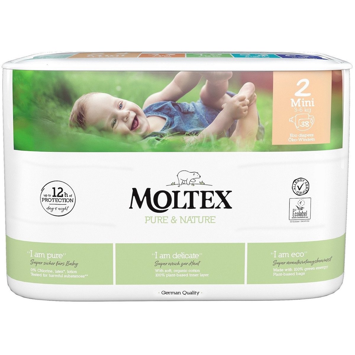 Moltex Pure & Nature EKO Jednorázové dětské plenky mini 3–6 kg (velikost 2)