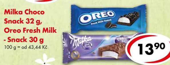 Milka Choco Snack 32 g, Oreo Fresh Milk - Snack 30 g