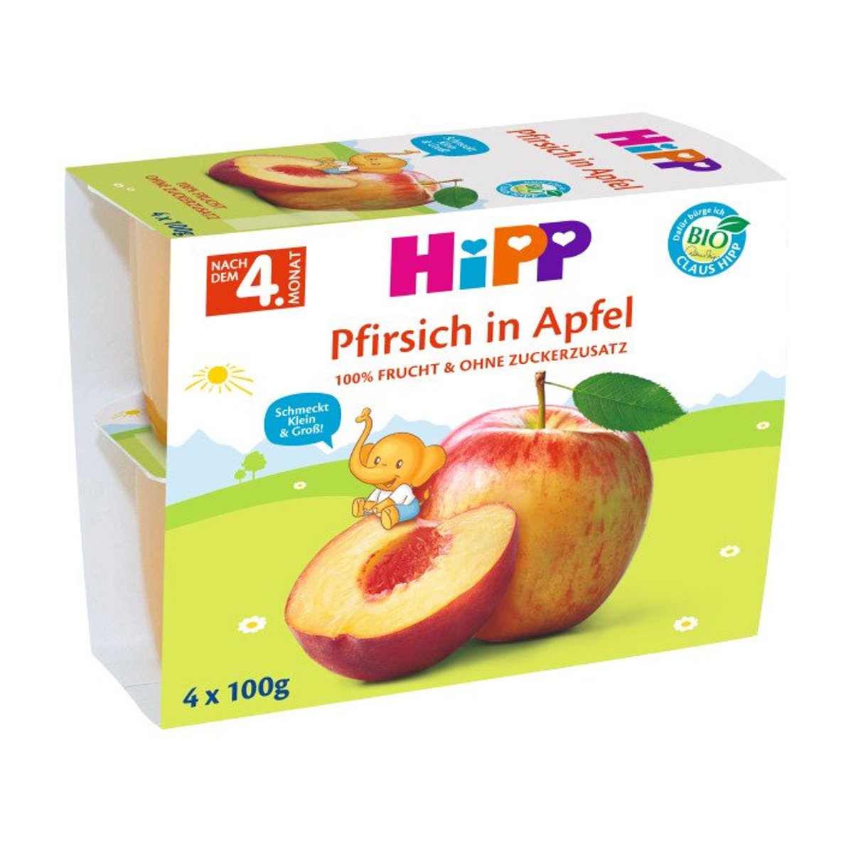 HiPP BIO Ovocný příkrm jablka a broskve (4×100 g)