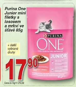 Purina One Junior mini Kapsička pro kočky Filetky s lososem a mrkví ve šťávě 85g 