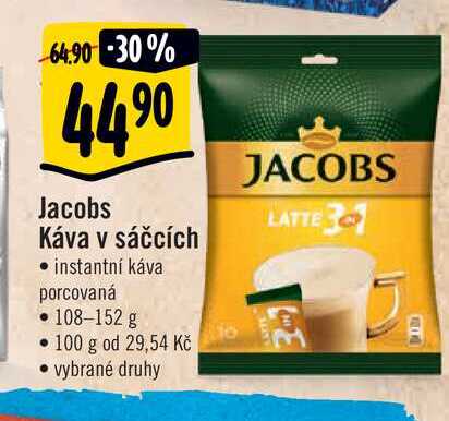   Jacobs Káva v sáčcích • instantní káva porcovaná   108-152 g 