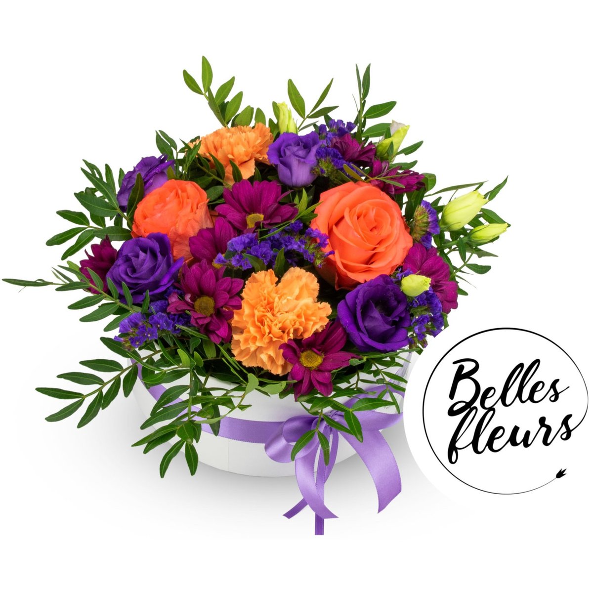 Belles Fleurs Oranžovo-fialový květinový box
