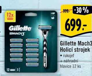 Gillette Mach3 Holicí strojek, rukojeť + náhradní hlavice 12 ks 