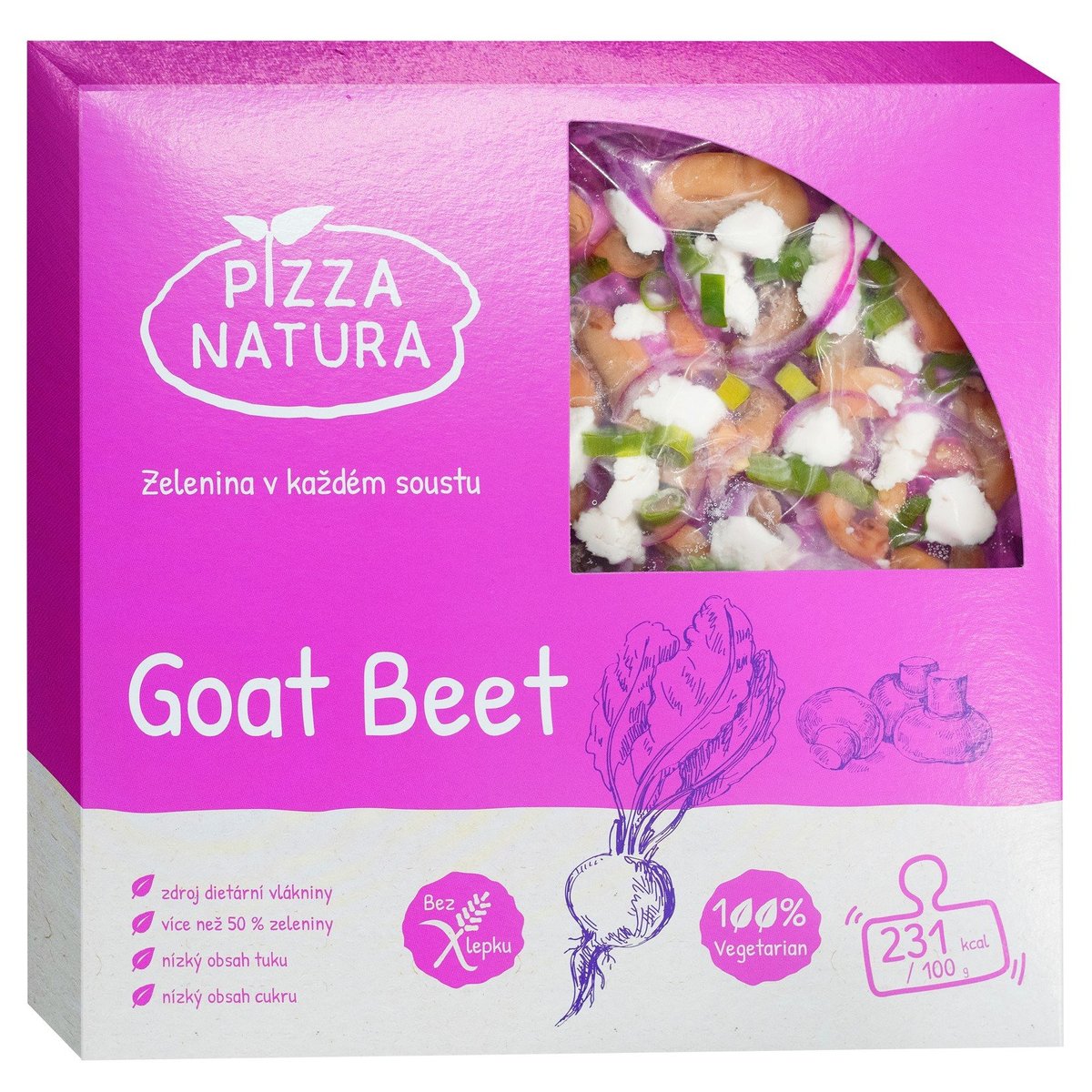 Pizza Natura Goat Beet veggie pizza z originálního zeleninového těsta