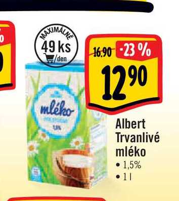  Albert Trvanlivé mléko 1,5% •  1 l v akci