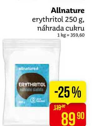 Allnature erythritol 250 g, náhrada cukru
