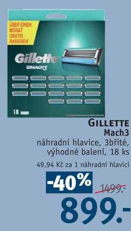 GILLETTE Mach3 náhradní hlavice, 18 ks