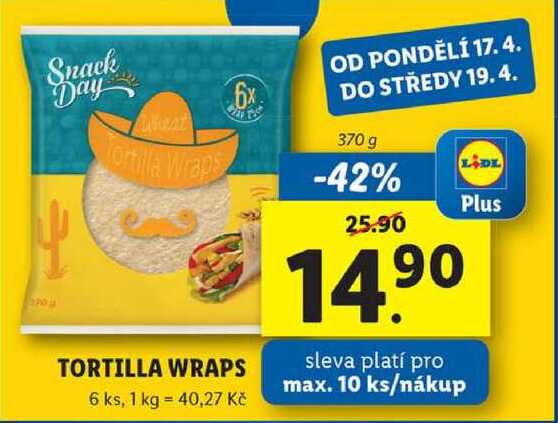 TORTILLA WRAPS 6 ks, 370 g