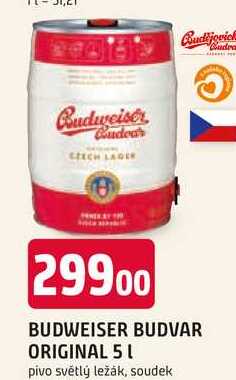 Budweiser Budvar Světlý ležák pivo sud 5l