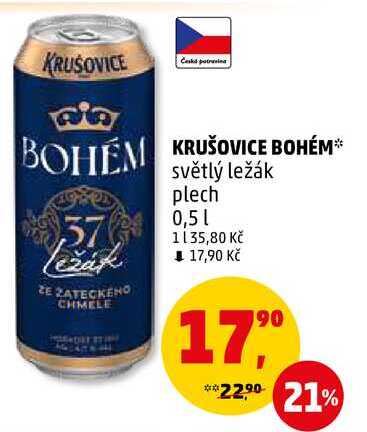 KRUŠOVICE BOHÉM světlý ležák plech, 0,5 l