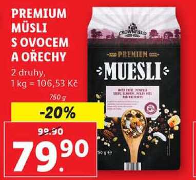 PREMIUM MÜSLI S OVOCEM A OŘECHY, 750 g