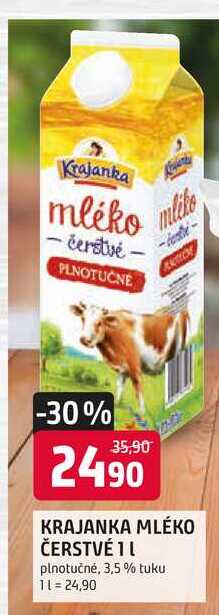 KRAJANKA MLÉKO ČERSTVÉ 1l plnotučné, 3,5 % tuku