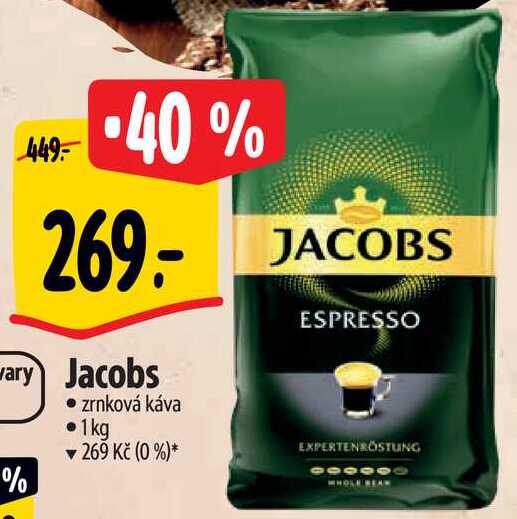 Jacobs zrnková káva, 1 kg  v akci