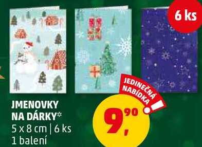 JMENOVKY NA DÁRKY 5x8 cm 6 ks, 1 balení