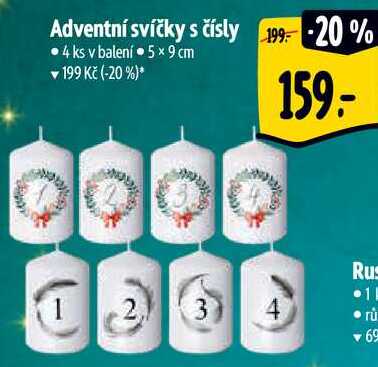 Adventní svíčky s čísly, 4 ks