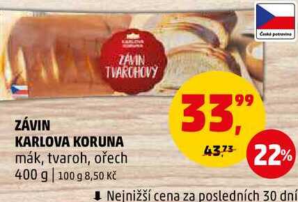 TVAROHOVY ZÁVIN KARLOVA KORUNA mák, tvaroh, ořech, 400 g