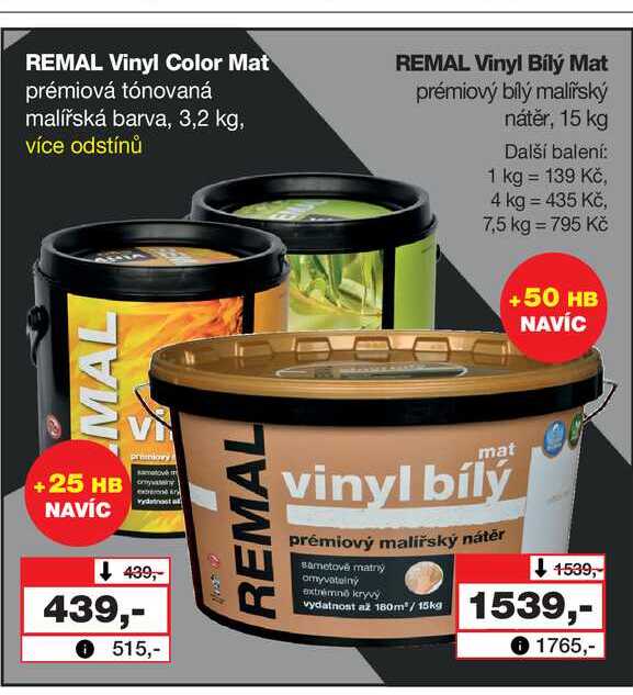REMAL Vinyl Color Mat prémiová tónovaná malířská barva, 3,2 kg