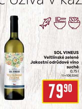 SOL VINEUS Veltlínské zelené Jakostní odrůdové víno suché 0,75l