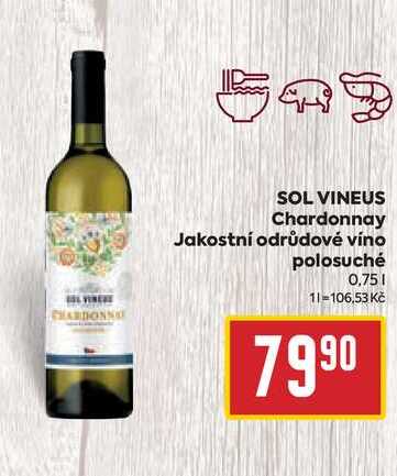 SOL VINEUS Chardonnay Jakostní odrůdové víno polosuché 0,75l